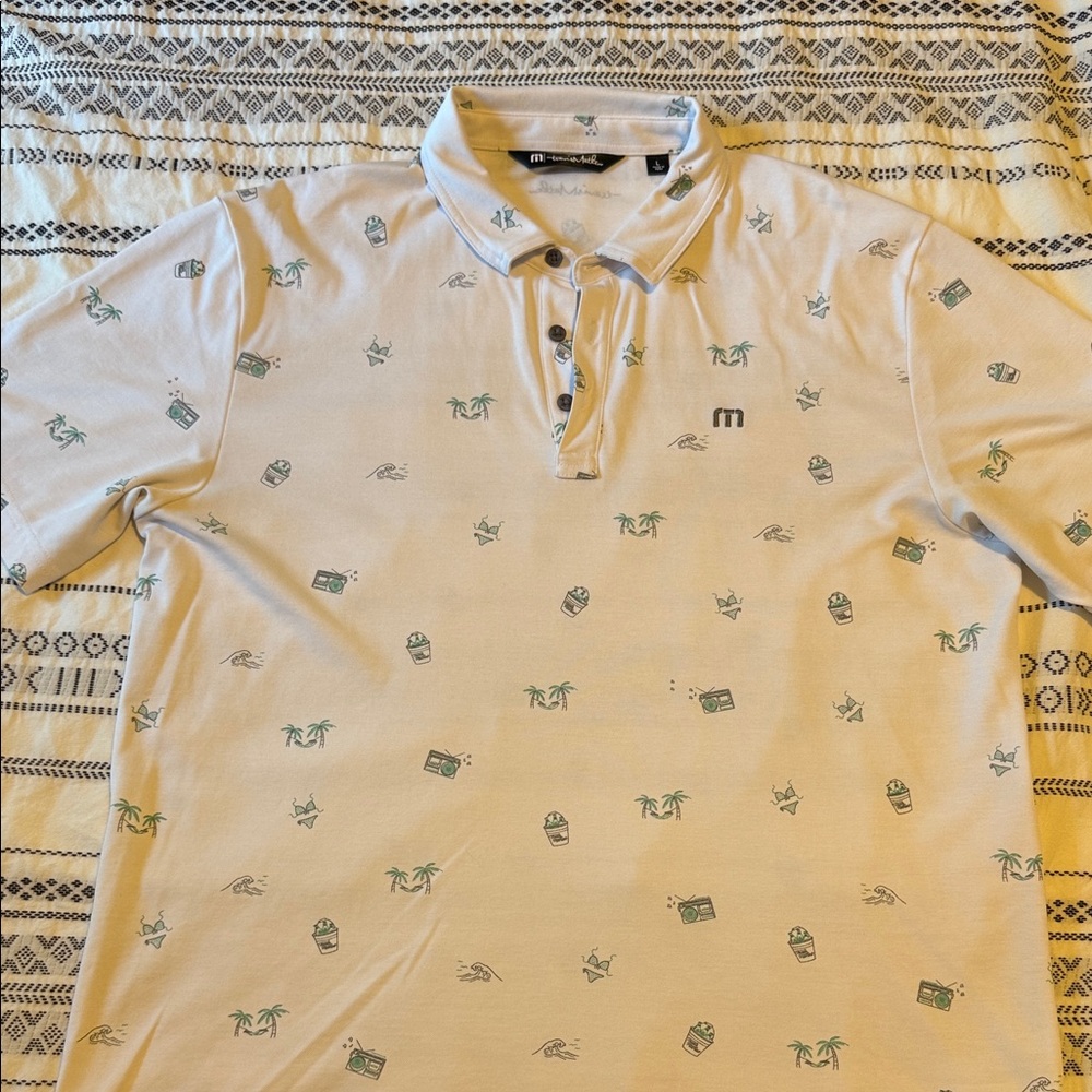 Travis Mathew Cream Polo with Green Print